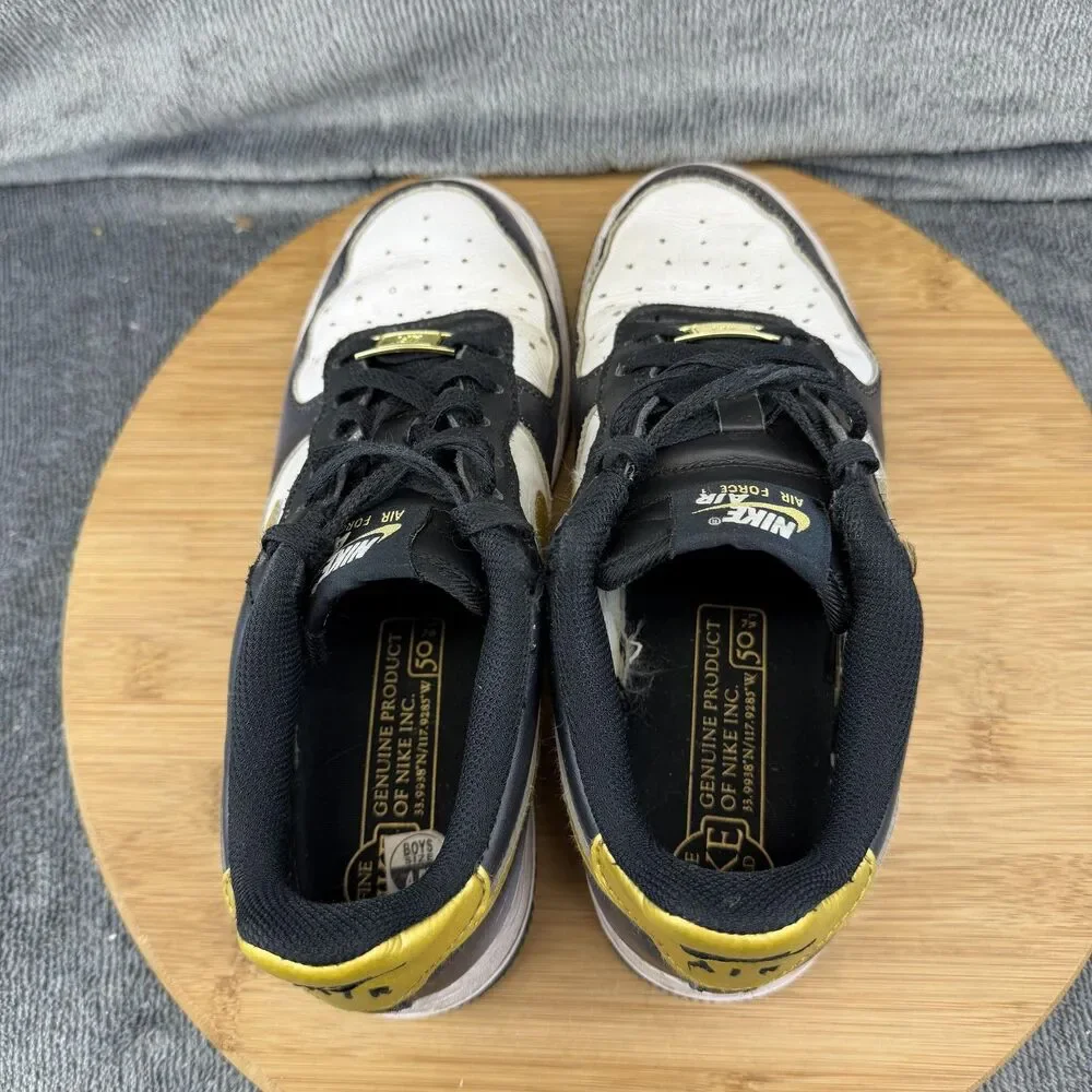 Nike Air Force 1 Low Shoes Boys Size 4.5Y Black White Gold Sneakers HJ9286-100